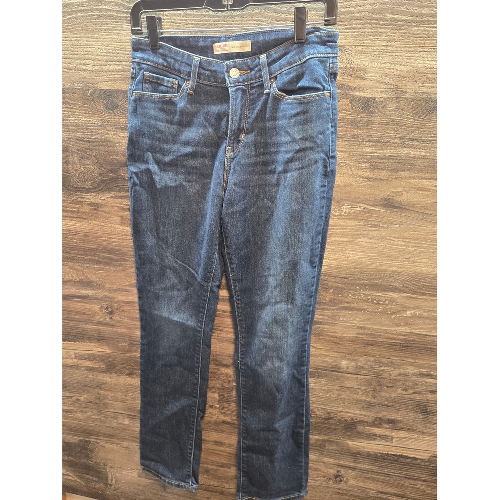 Signature by Levi Strauss Womens Mid Rise Straight Leg Jean Dark Wash 2M W26 L32